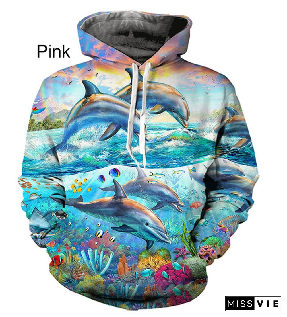 New Dolphin Animal Print Cute Western Style Hoodie For Men And Women