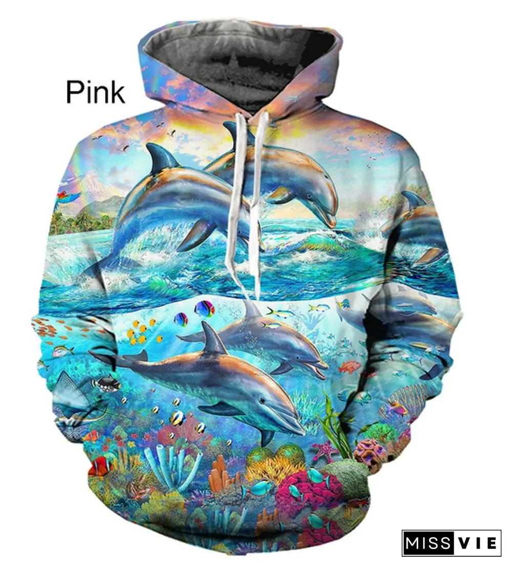 New Dolphin Animal Print Cute Western Style Hoodie For Men And Women