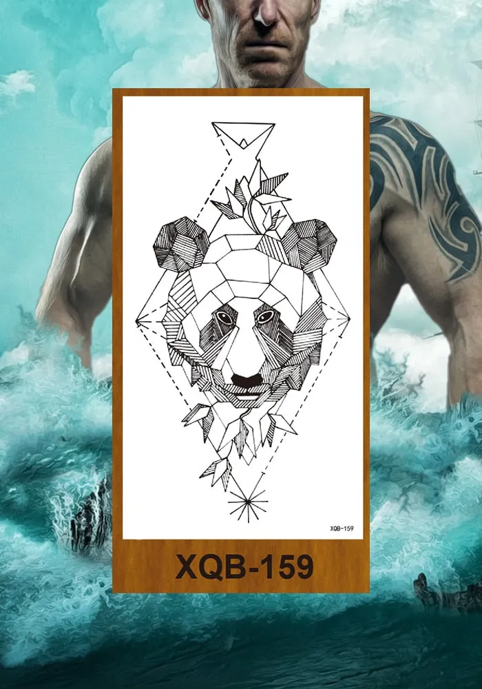 Temporary Tattoo Stickers Snake Bear Owl Fox Mermaid Tiger Wolf Lion King Men Women Girl Arm Body Chest Fake Body Leg Art Tatoo