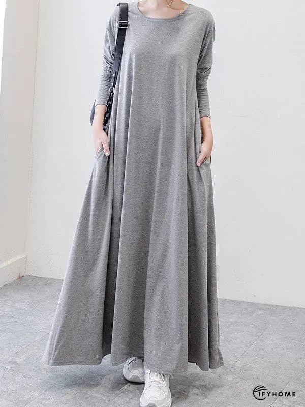 Simple 6 Colors Plus Size Loose Long Sleeve Casual Dress | IFYHOME