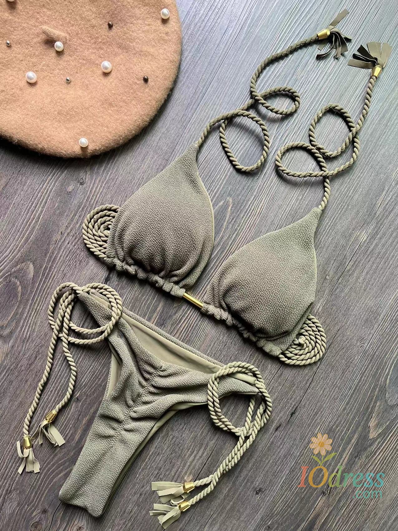 IO Dress RUOTONSEPT Sexy Braiding rope Bandage Bikini Set Women's Swimsuit Two-piece Triangle Swimwear Bathing Suit Brazilian Biquinis