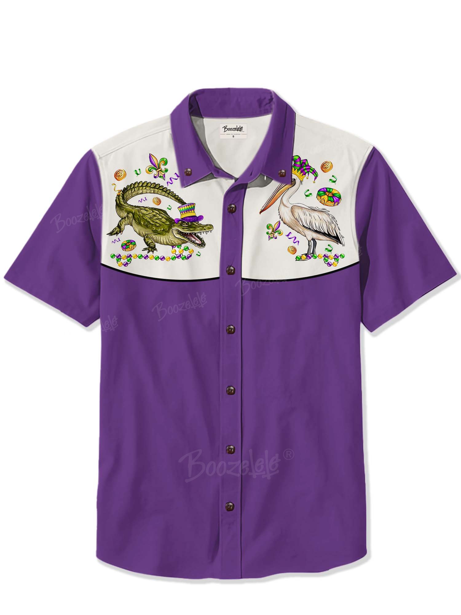 Mardi Gras Crocodile And Pelican - 100% Cotton Shirt