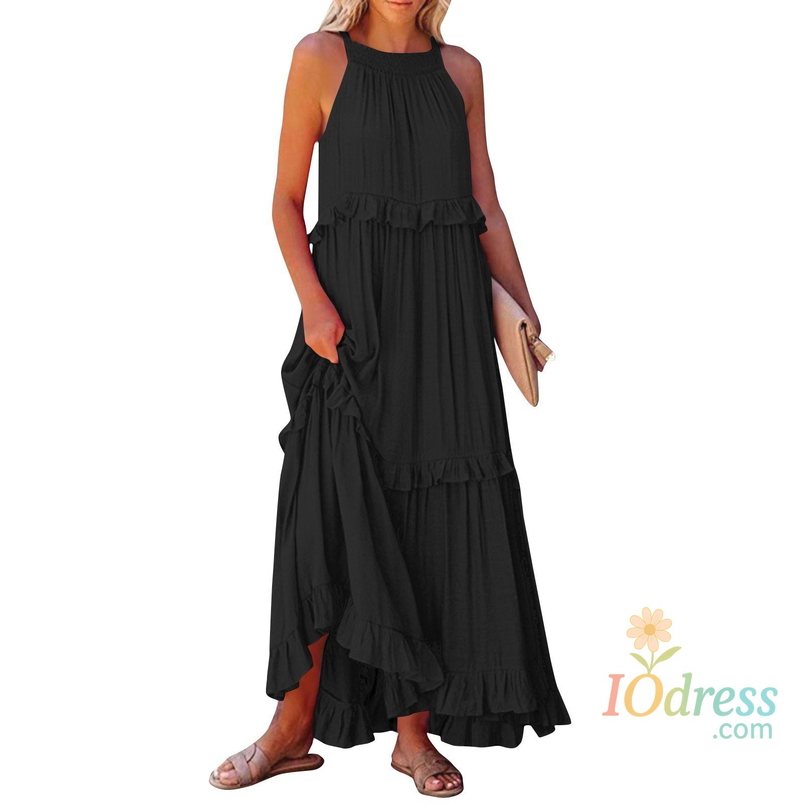 IO Dress Ladies' Bohemian Style High Street Summer Large Hem Stacked Long Dress Fashionable Daily Date Sexy Beach Style Pure Color Skirt