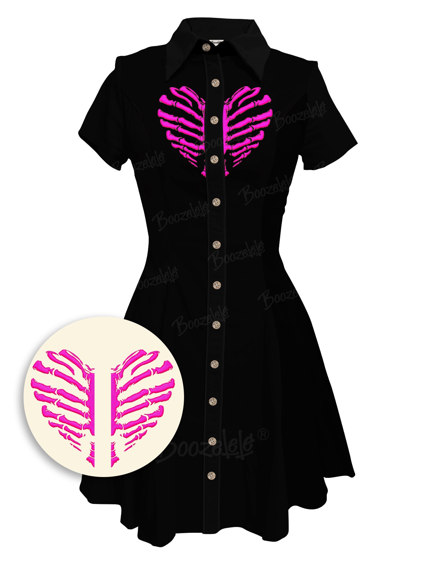【Embroidery】Caring Skeleton - 100% Cotton Dress