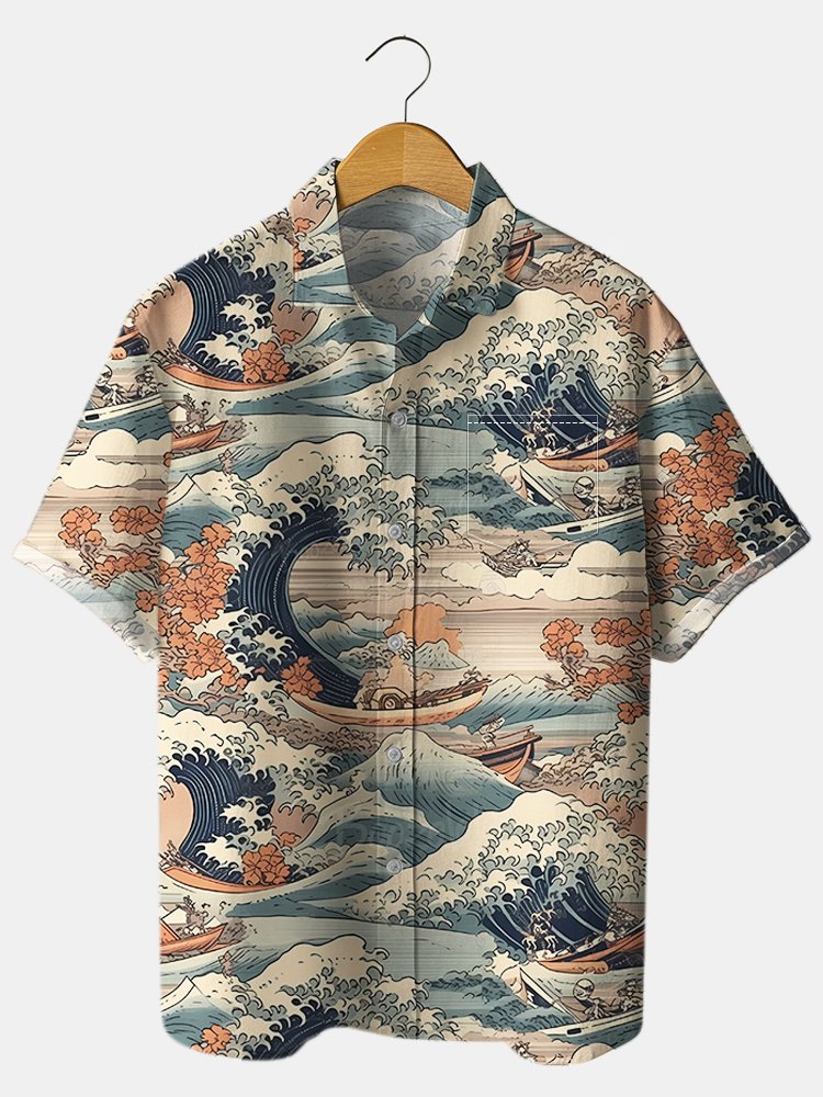 Cherry-Blossomed Sea Wave Cotton-blend Pleated Shirt