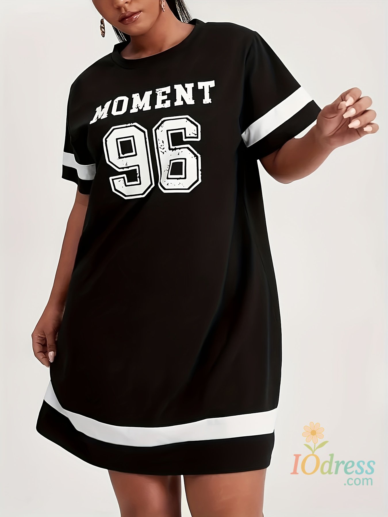 IO Dress Plus Size Summer 2025 Women's Graphic Print Mini Dress Casual Sports Style with Drop Short Sleeves Black White Stripe Clothes