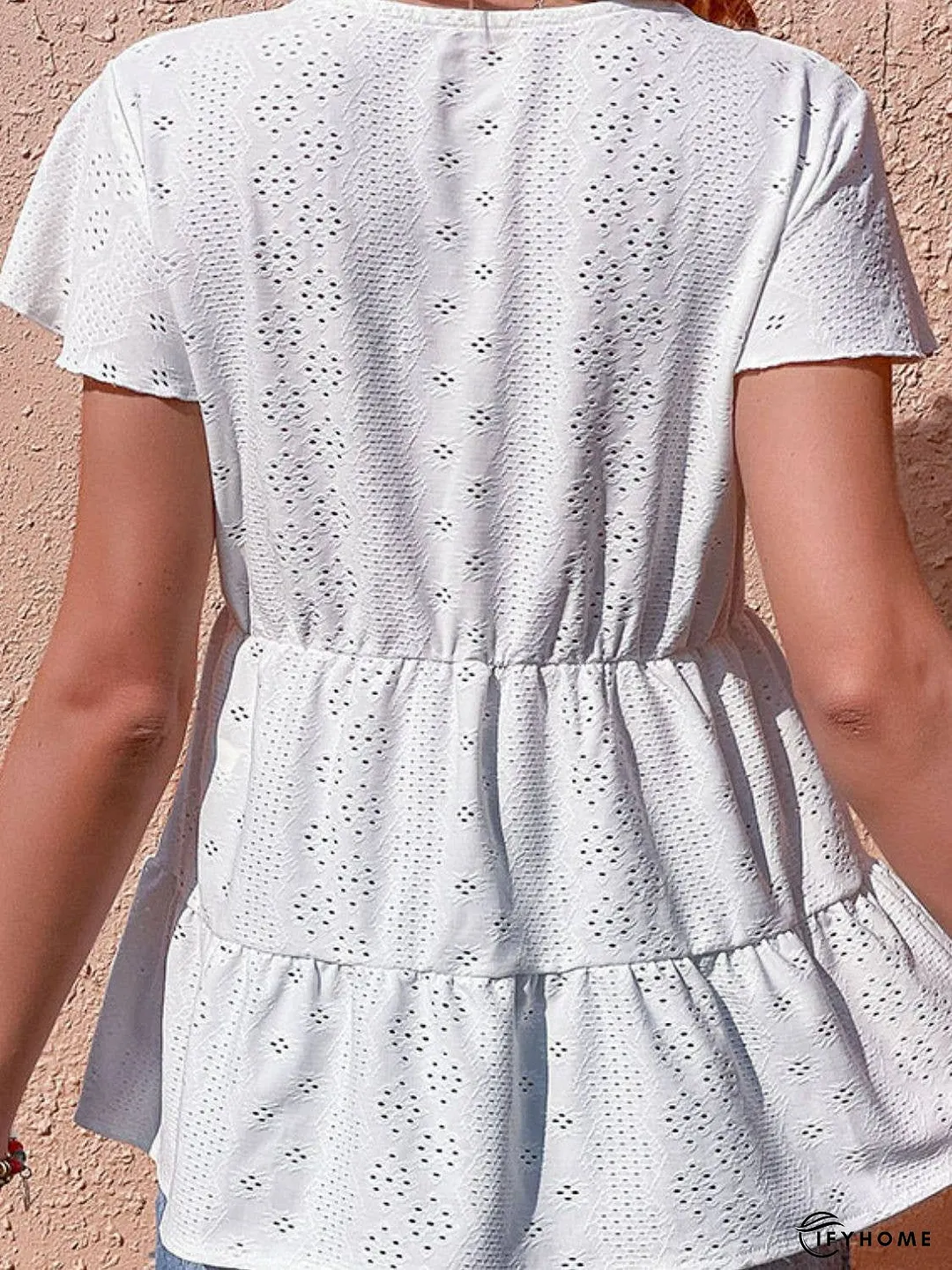 Button Front Eyelet Flutter Sleeve Tiered Blouse | IFYHOME