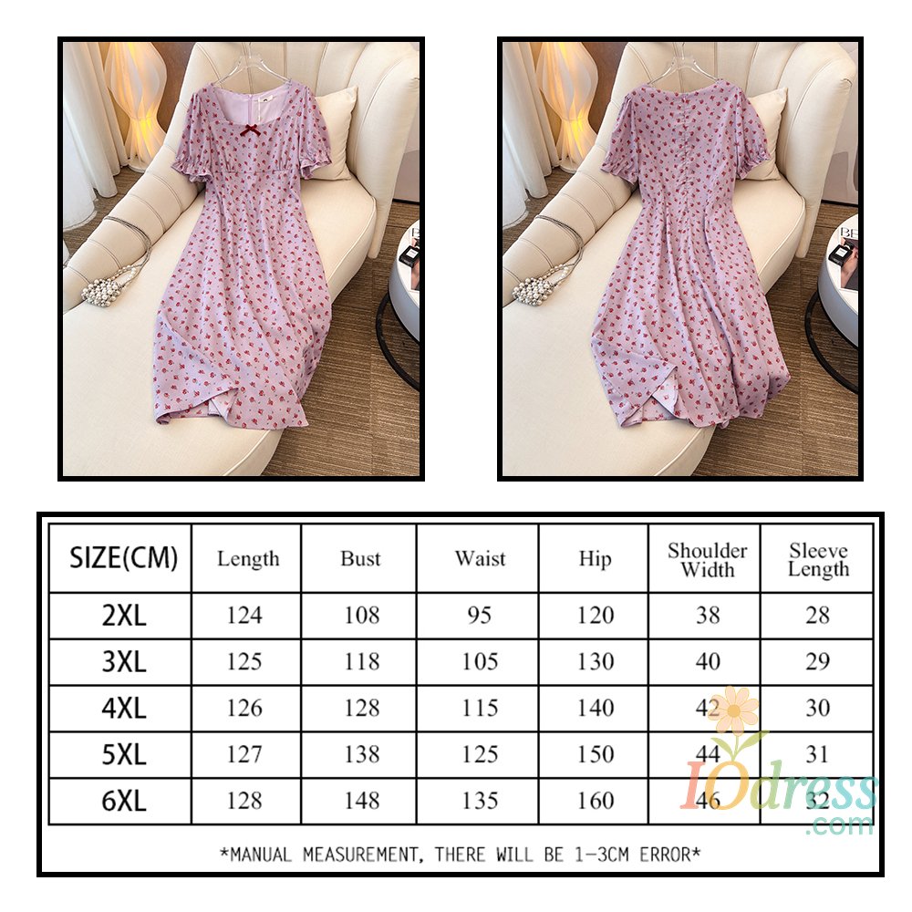 IO Dress Summer Plus-Size Women's Casual Dress Loose Comfortable Square Collar Long Dress 2025 New Women's Clothing Bow Decoration Large