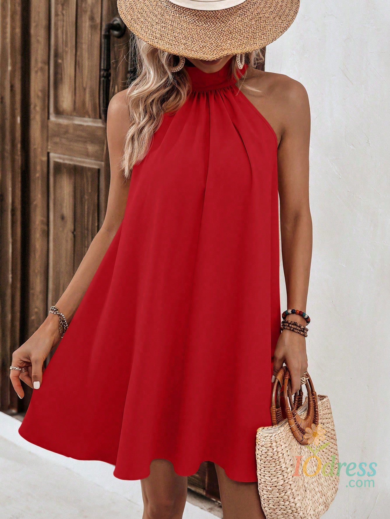 IO Dress Elegant fashion women's dress halterneck sleeveless A-line knot casual women's dress