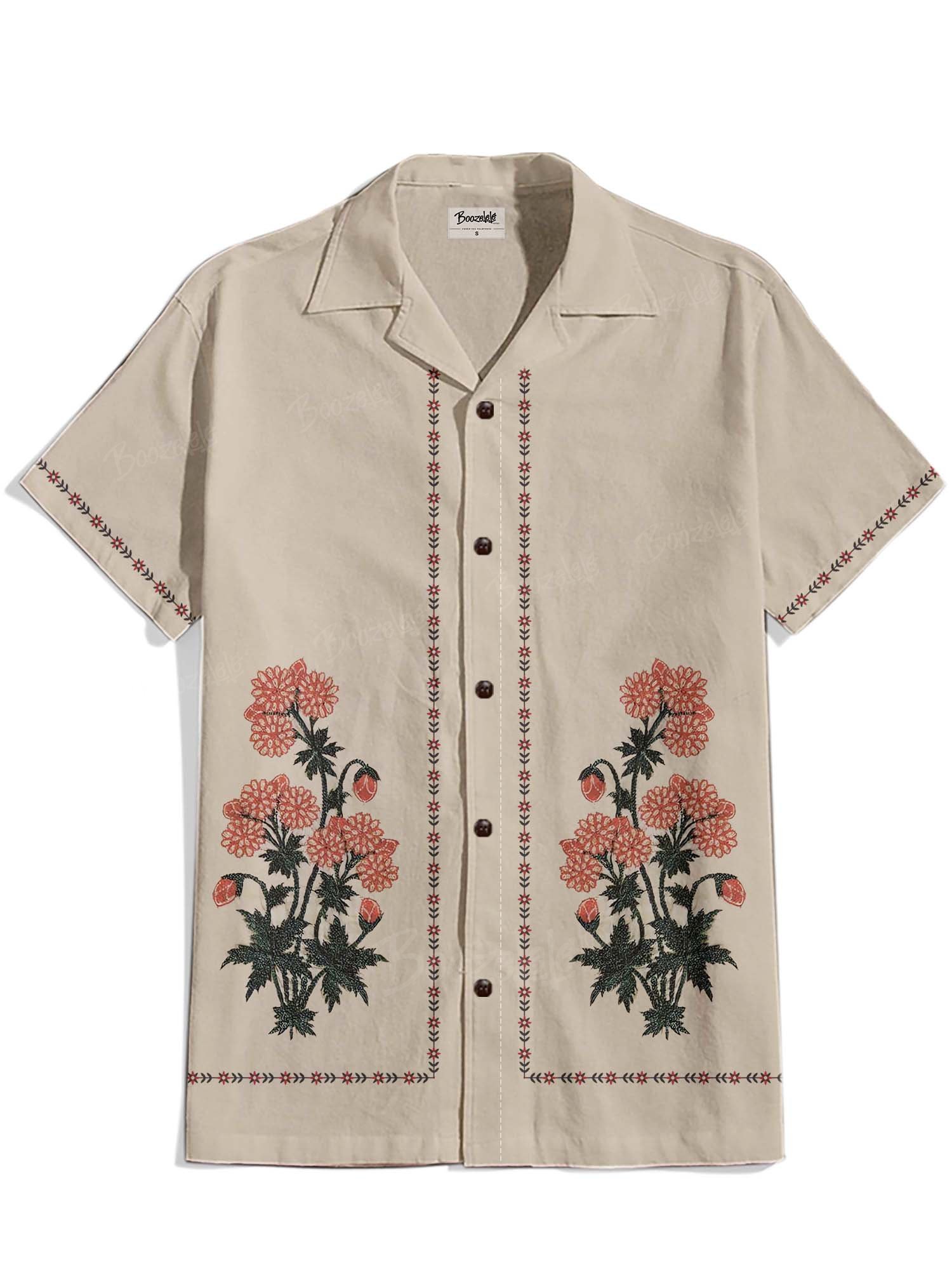 Vintage Flower - 100% Cotton Cuban Collar Shirt