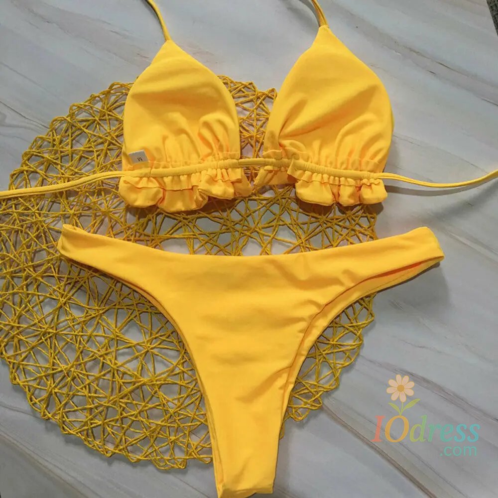 IO Dress Summer Brazilian Bikini Set Women Sexy Bandage Top Thong Bottom 2 Pieces Set Push-up Swimwear Lace Up Swimsuit Beachwear
