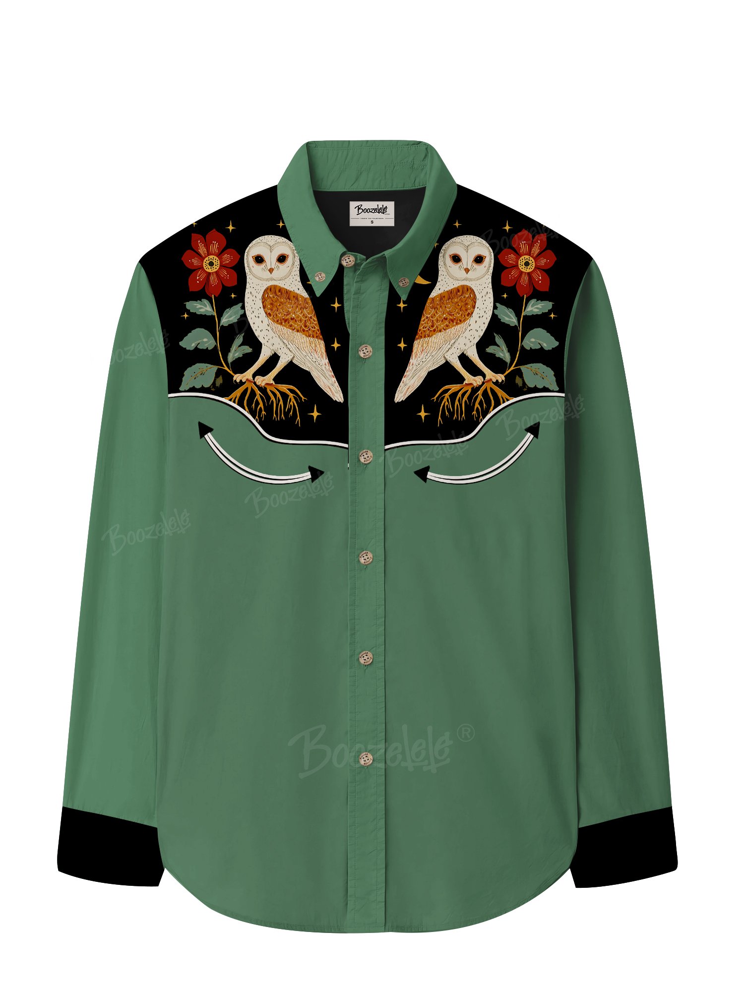Flower And Owl - 100% Cotton Long Sleeves Shirt