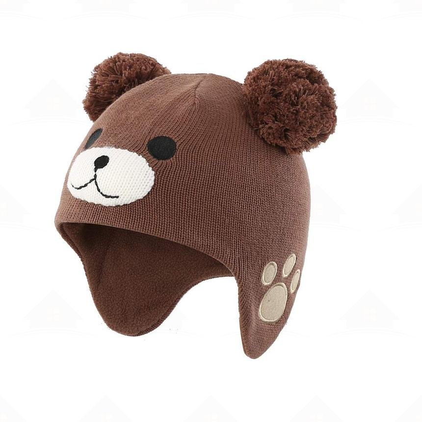 Home Prefer Baby Infant Toddler Fleece Lined Knit Hat Kids Winter Earflap Pom Beanie