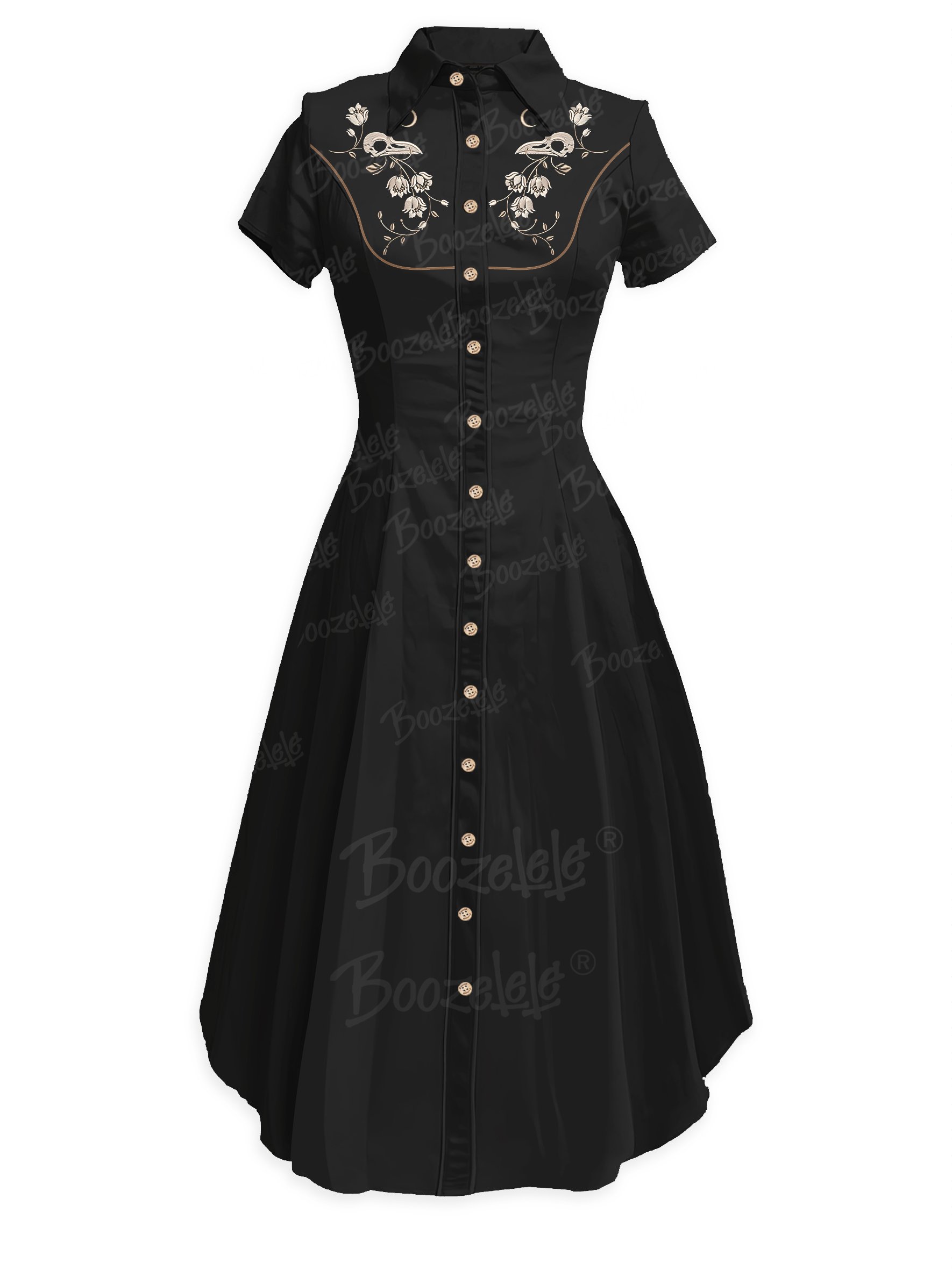 Skeleton Crow Head And Flower - 100% Cotton Maxi Dress