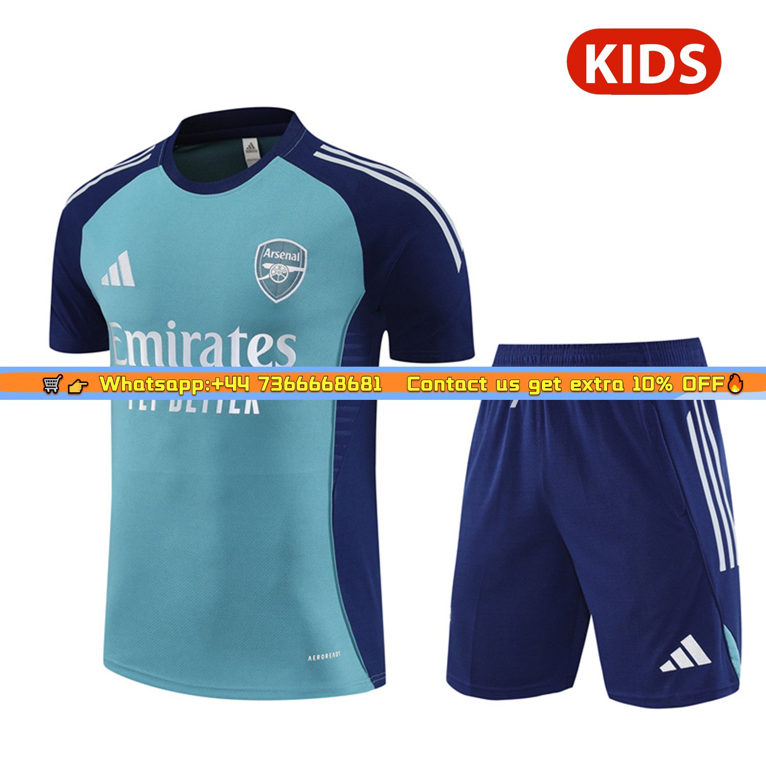 Arsenal 25-26 Kids Short-Sleeve Training Set - Green Top and Deep Blue Shorts