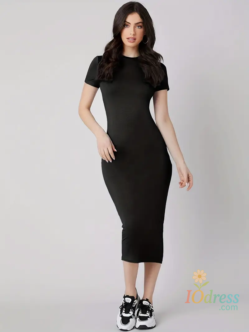 IO Dress Women's Spring/Summer Colored Lipprint Letter Print Casual Slim Fit Round Neck Short Sleeve Sexy Dress