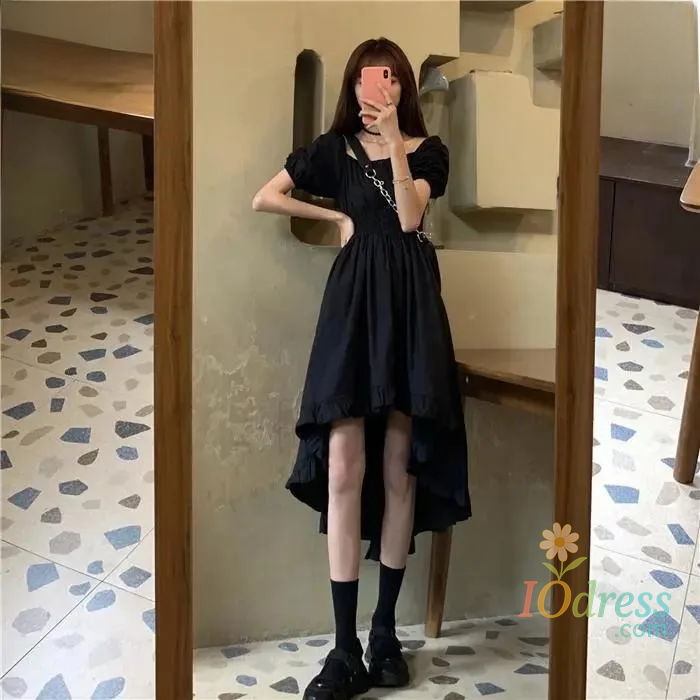 IO Dress Nichea-line Black Dress Women's Summer French Vintage Slimming Elegant Short Skirt Long Dress Mixed Pattern