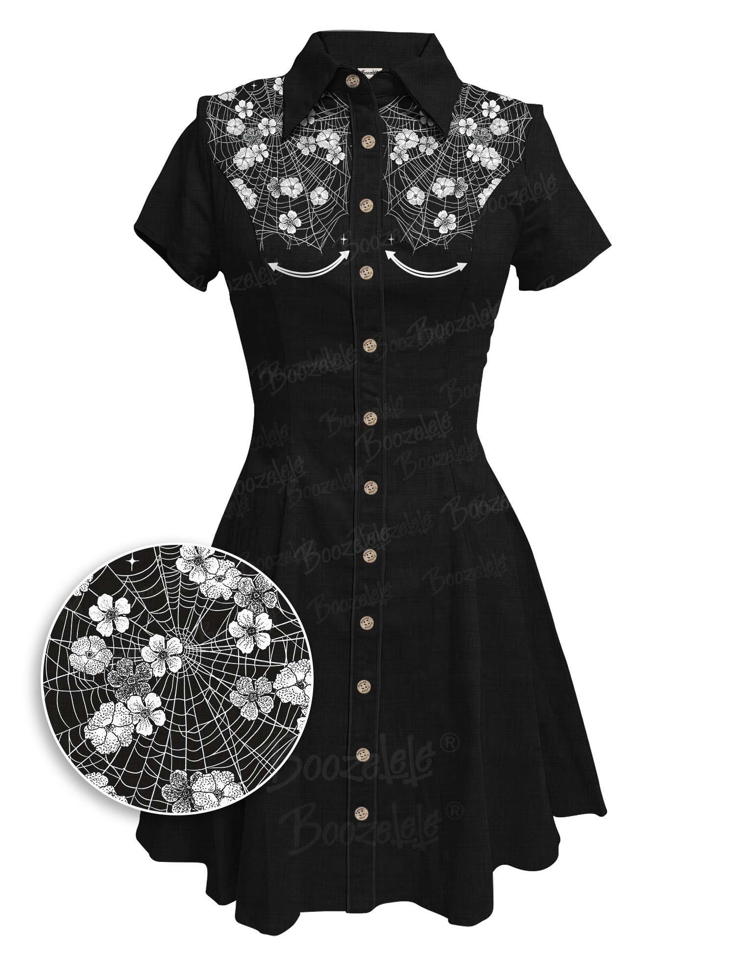 【Mystic Heart X Boozelele】Spider Web With Flowers - 100% Cotton Dress