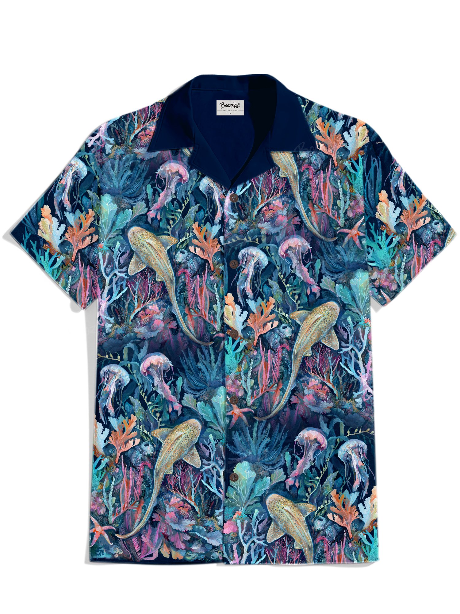【Clara McAllister X Boozelele】Fish and corals - 100% Cotton Cuban Collar Shirt