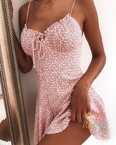 IO Dress 2023 Women Summer Spaghetti Strap Floral Print Tie Front Mini Dress Y2K Sexy Dress Patry Beach Style New All-Match Floral Skirt