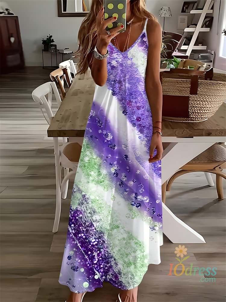 IO Dress Purple Perlis 3D Printed Casual V-neck Dress Urban Street Trend Fashionable Women's Long Dress Fashionable And Elegant Long Dres