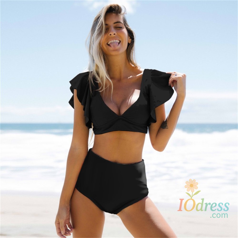 IO Dress Floral Ruffled Hem Bikini Set Women Flora V-neck High-waisted Two Piece Swimsuit 2025 Girl Beach Bathing Suit Swimwear Biquinis