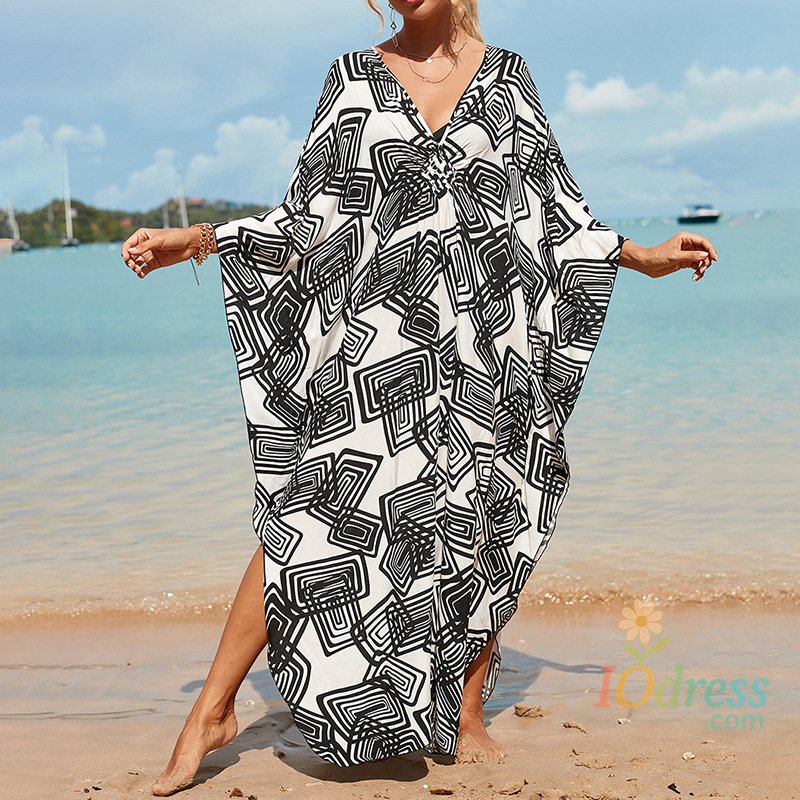 IO Dress Boho Sexy Women's Dress Apring Summer Fashion Cotton Printed Beach Cover Up Vacation Casual Bikini Proof Loose Dresses For Women