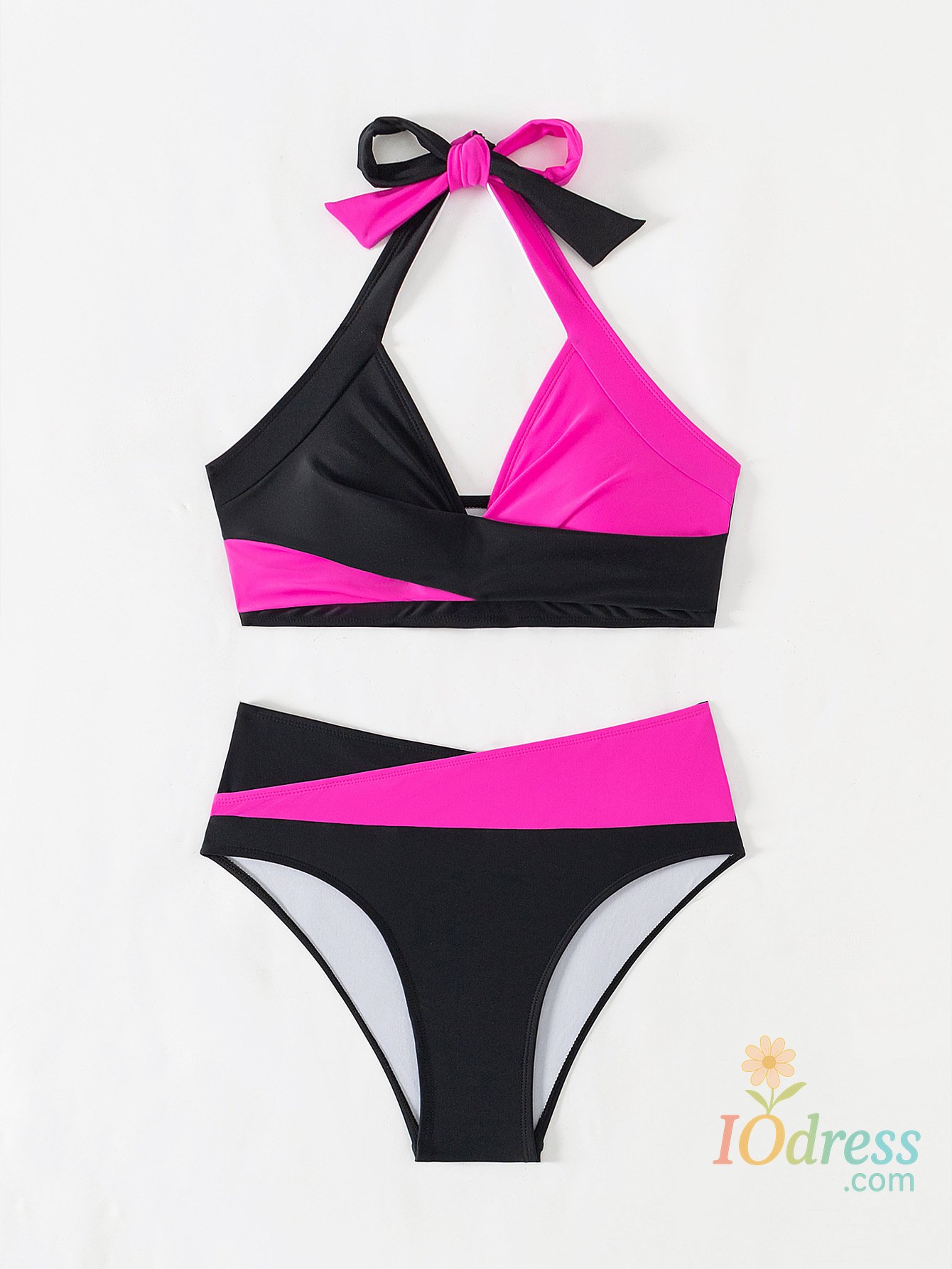 IO Dress Sexy Black White Patchwork Bikini Set Women Halter Cross Push Up Padded High Waist Swimsuit 2025 Bathing Suit Two Piece Swimwear