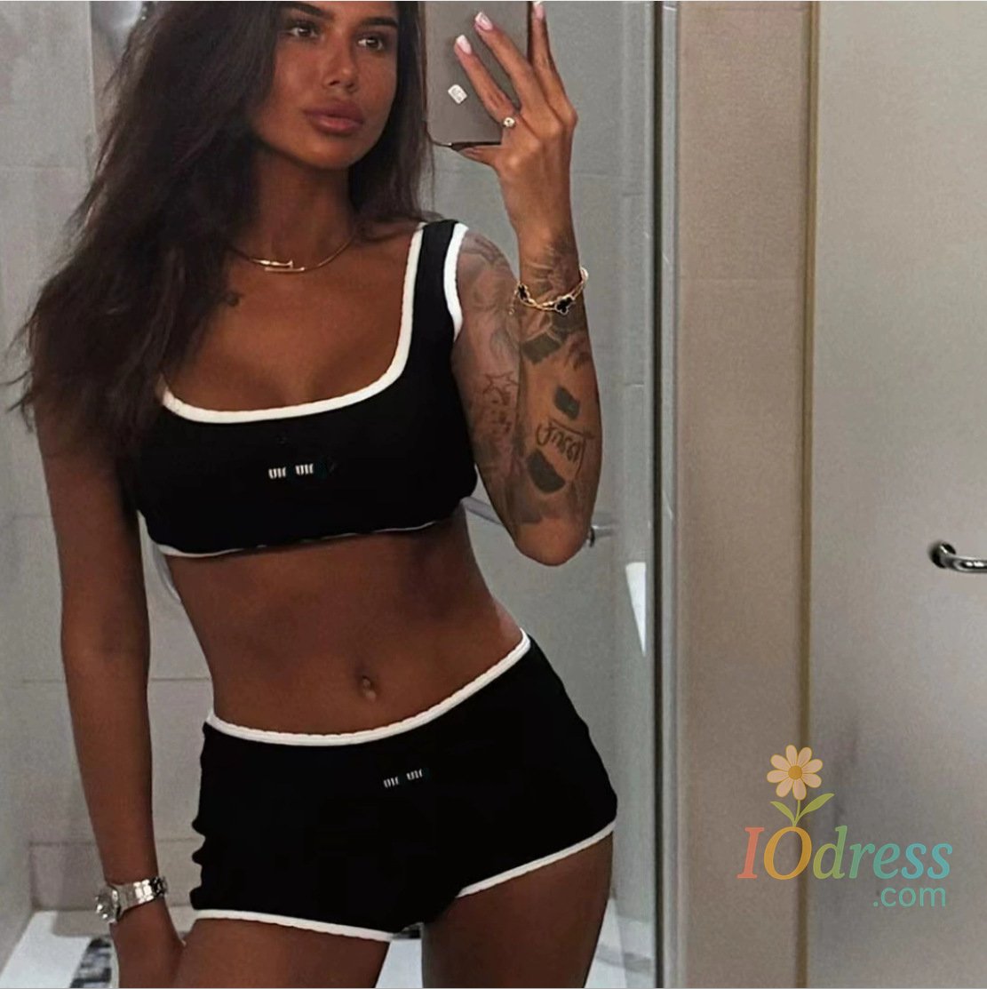 IO Dress 2025 New Sexy Low Waist Bikini Sets Women Swimsuit Solid Swimwear Summer Bathing Suit Beachwear Black And White Female Biquini