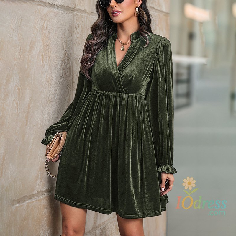 IO Dress Solid Color Casual Loose Short Dresses For Women 2025 Fashion Autumn Women's A-Line Midi Dress Elegant Vintage Female Dresses