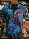 Retro Mandala Print Casaul Short SLeeve Polo Shirt