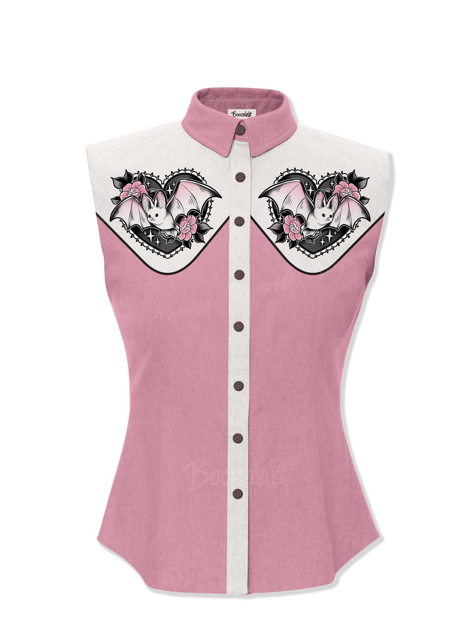 【Jazmin Marsella X Boozelele】Love Bat And Flower - Women&lsquo;S 100% Cotton Sleeveless Shirt