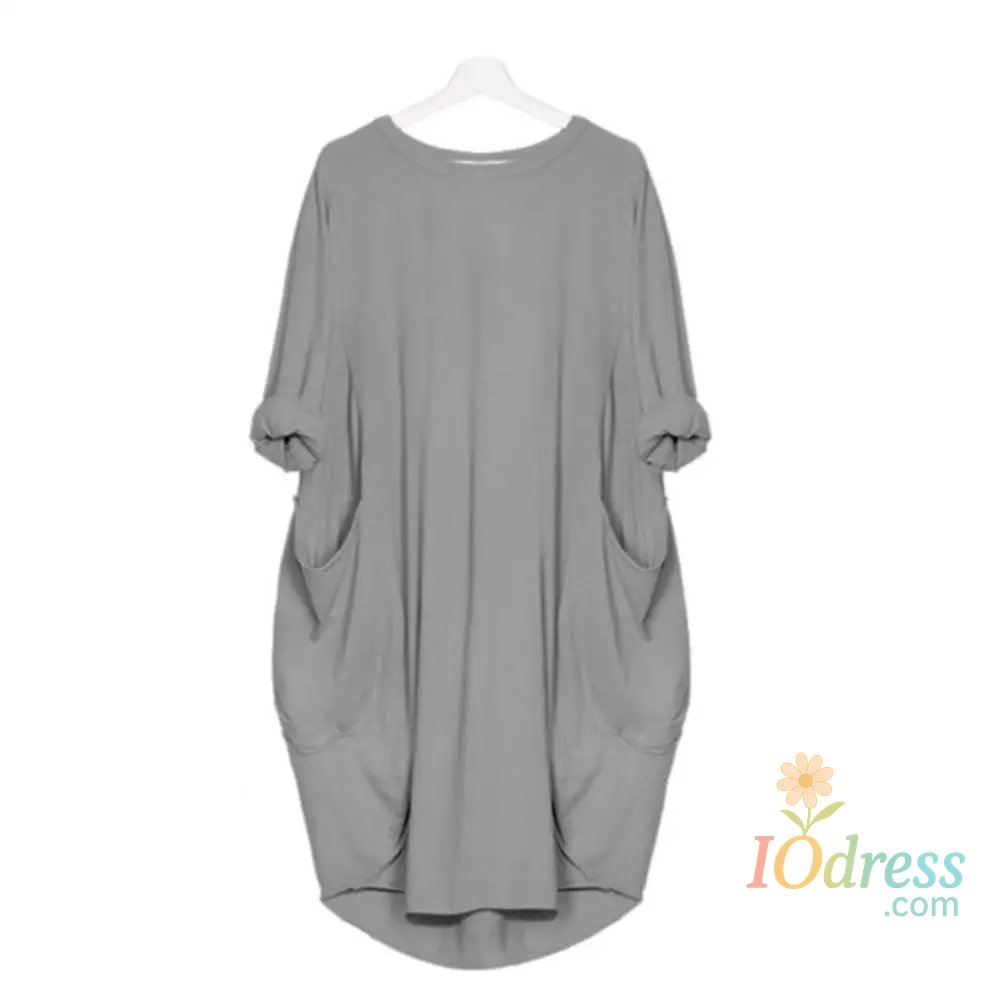 IO Dress Women Casual Loose Dress with Pocket Fashion Ladies Solid Dress Women's O Neck Long Tops T Shirt Dress Streetwear Plus Size