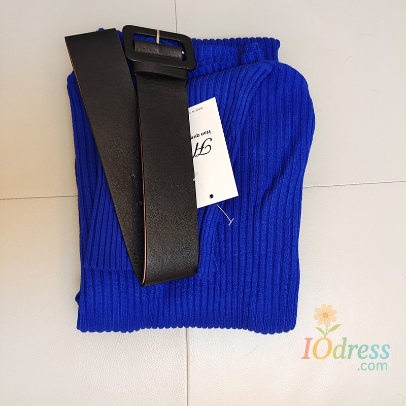 IO Dress H Han Queen Knitted Turtleneck Sweater Bodycon Dress Bottoming Women Soft Elastic Autumn Winter Midi Party Dresses With Belt