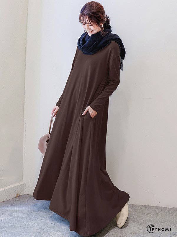 Simple 6 Colors Plus Size Loose Long Sleeve Casual Dress | IFYHOME