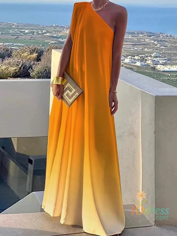 IO Dress Yeezzi Female Fashion Gradient Color Party Evening Maxi Dresses 2024 New Summer One-shoulder Sleeveless Loose Vacation Sundress