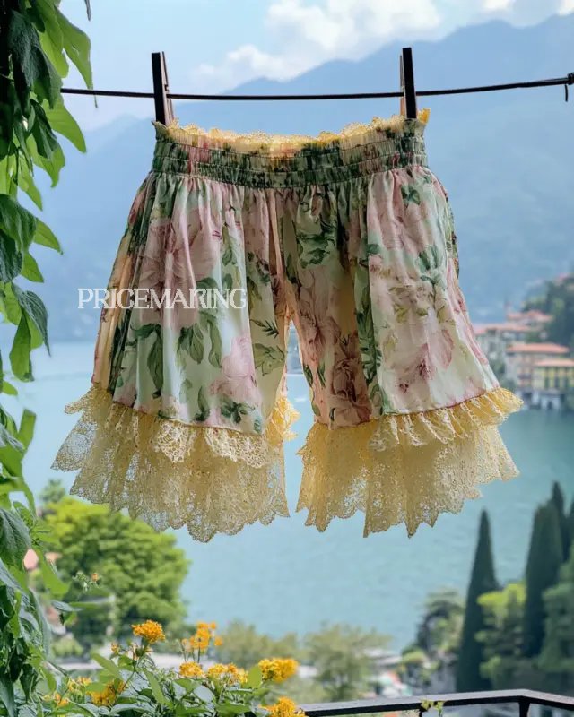 Summer Vacation Ruffle Lace Chiffon Contrast Shorts 2c5b