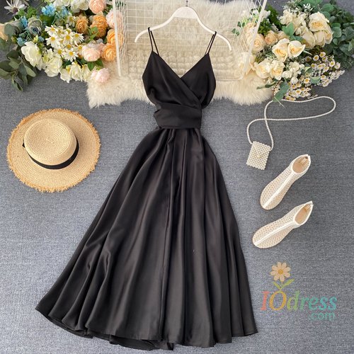IO Dress Elegant Sexy Backless High Waist Pleated Slip Dress Fairy A-line Summer Beach Vacation Vestidos Slim Women Evening Party Dress