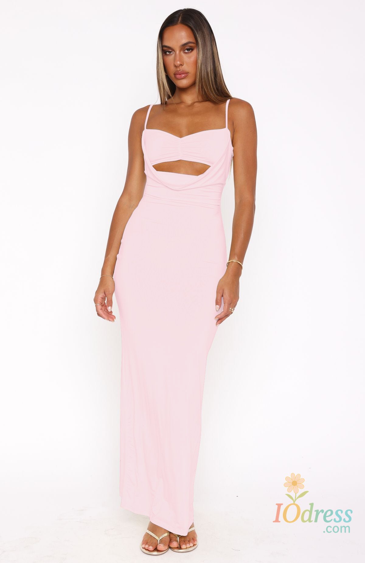 IO Dress Women Slip Dress, Spaghetti Straps Backless Solid Hollowed Summer Long Dress for Cocktail Party