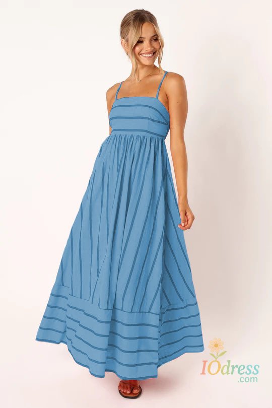 IO Dress Spring and summer striped camisole backless large swing new style dress women's collarless sleeveless oversized swing dress 2024