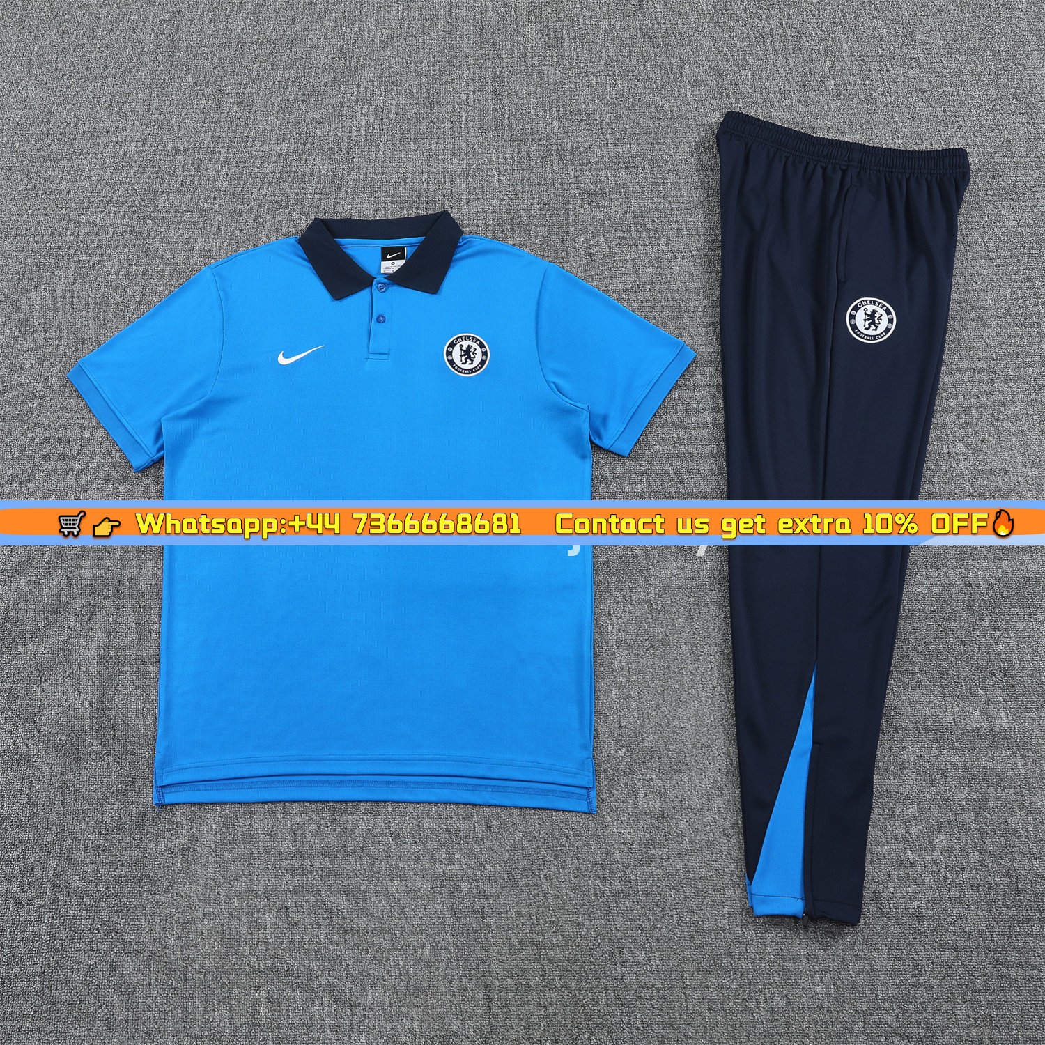 C.H.E.L.S.E.A 25-26 POLO Short-Sleeve Training Set - Blue Top and Deep Blue Pants