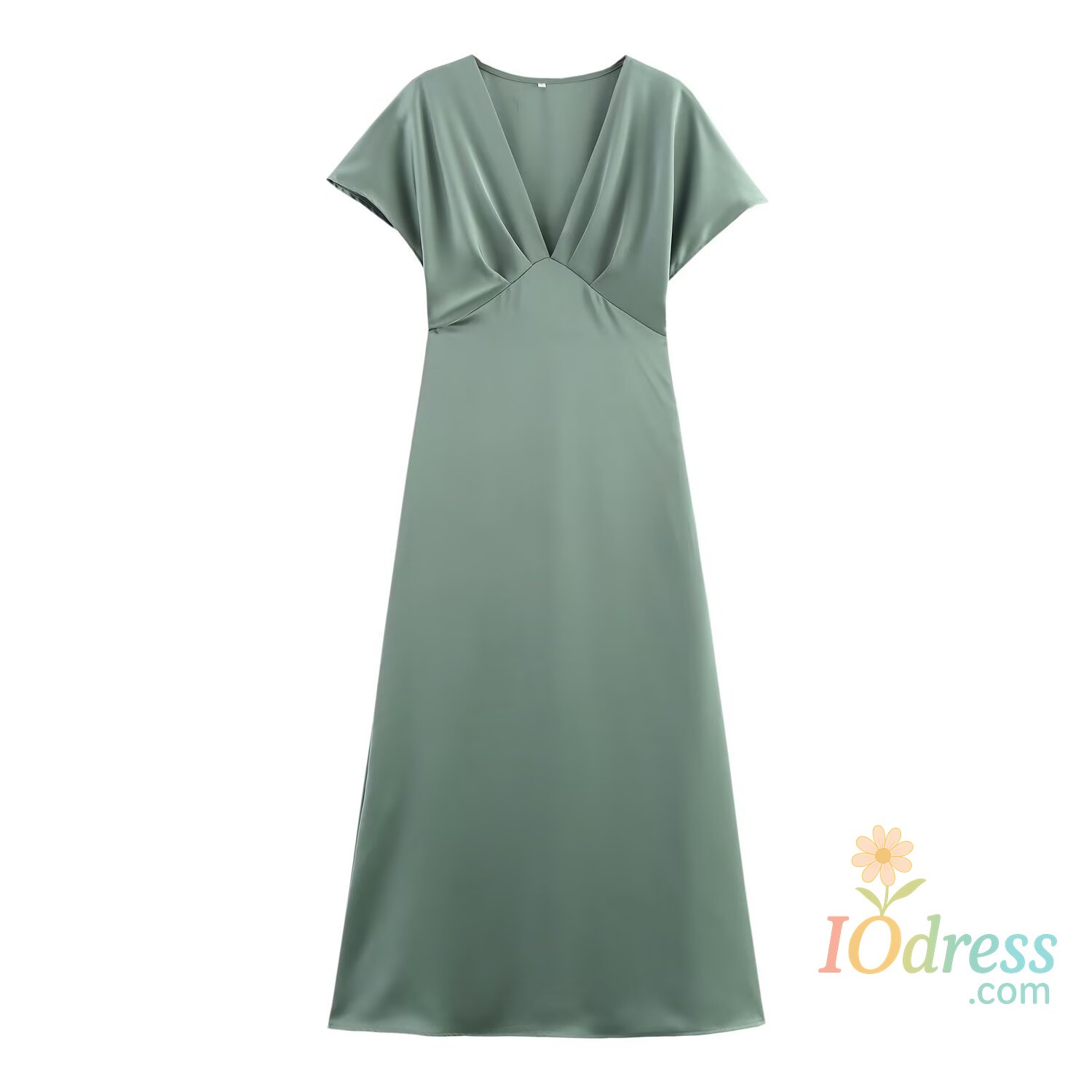 IO Dress TRAFZA Women Elegant Solid Satin Dress Sexy V Neck Short Sleeve Midi Dress 2025 New Fashion Summer Lady Holidays Party Dress