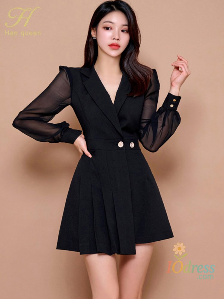 IO Dress H Han Queen Autumn Womens Slim Black/White Sheath Bodycon Pencil Dress Office Party Dresses Fashion Professional Suit Vestidos