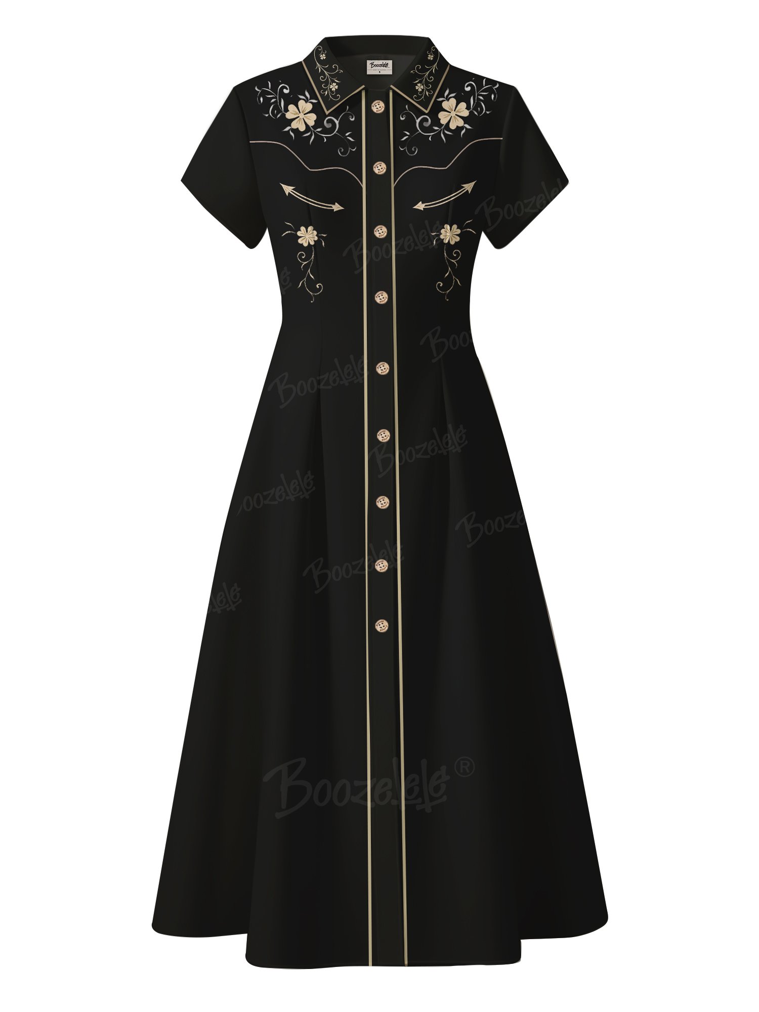 Western Floral Ranch Shirt Long Dress - 100% Cotton Dress