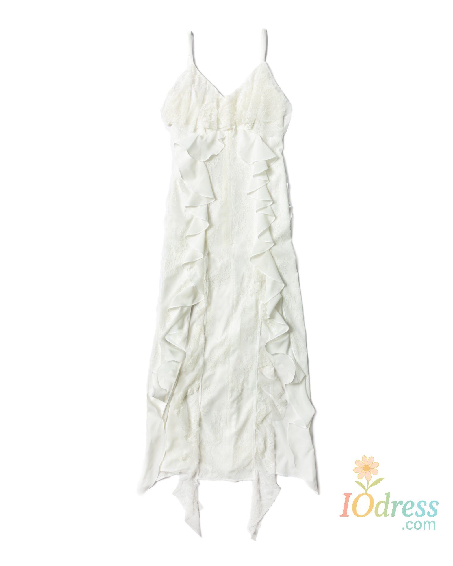 IO Dress Fashion Ruffled Suspender Dress For Women Sexy Slit Slim Long Dress Sleeveless Lace Splice Summer Vacation Clothes Lady