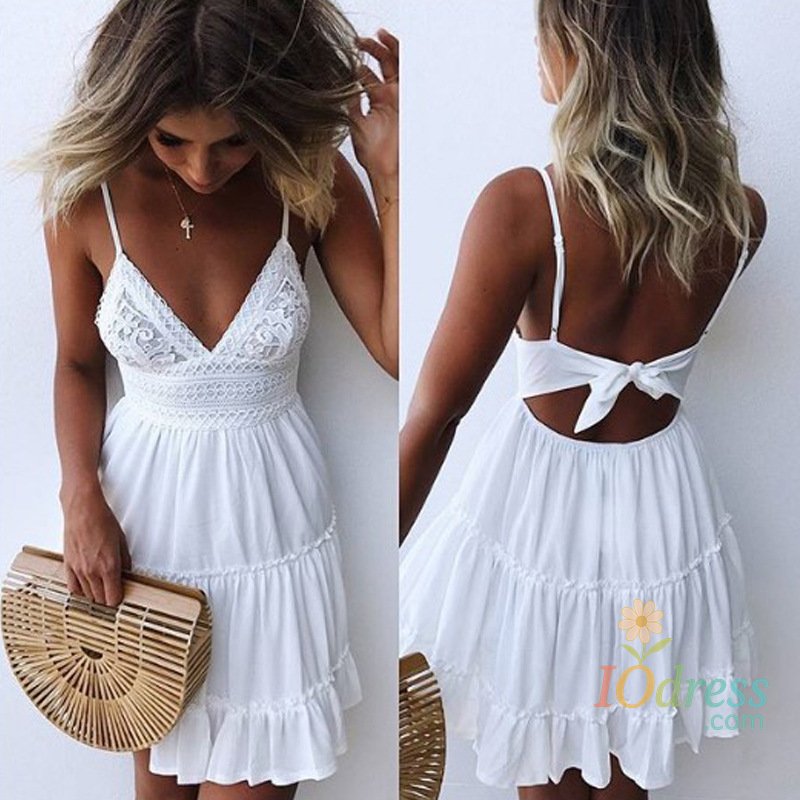 IO Dress Female New Summer Fashionable Solid Color Dress Sexy Lace Strap Elegant Dresses Splicing Women's Seaside Vocation Wear