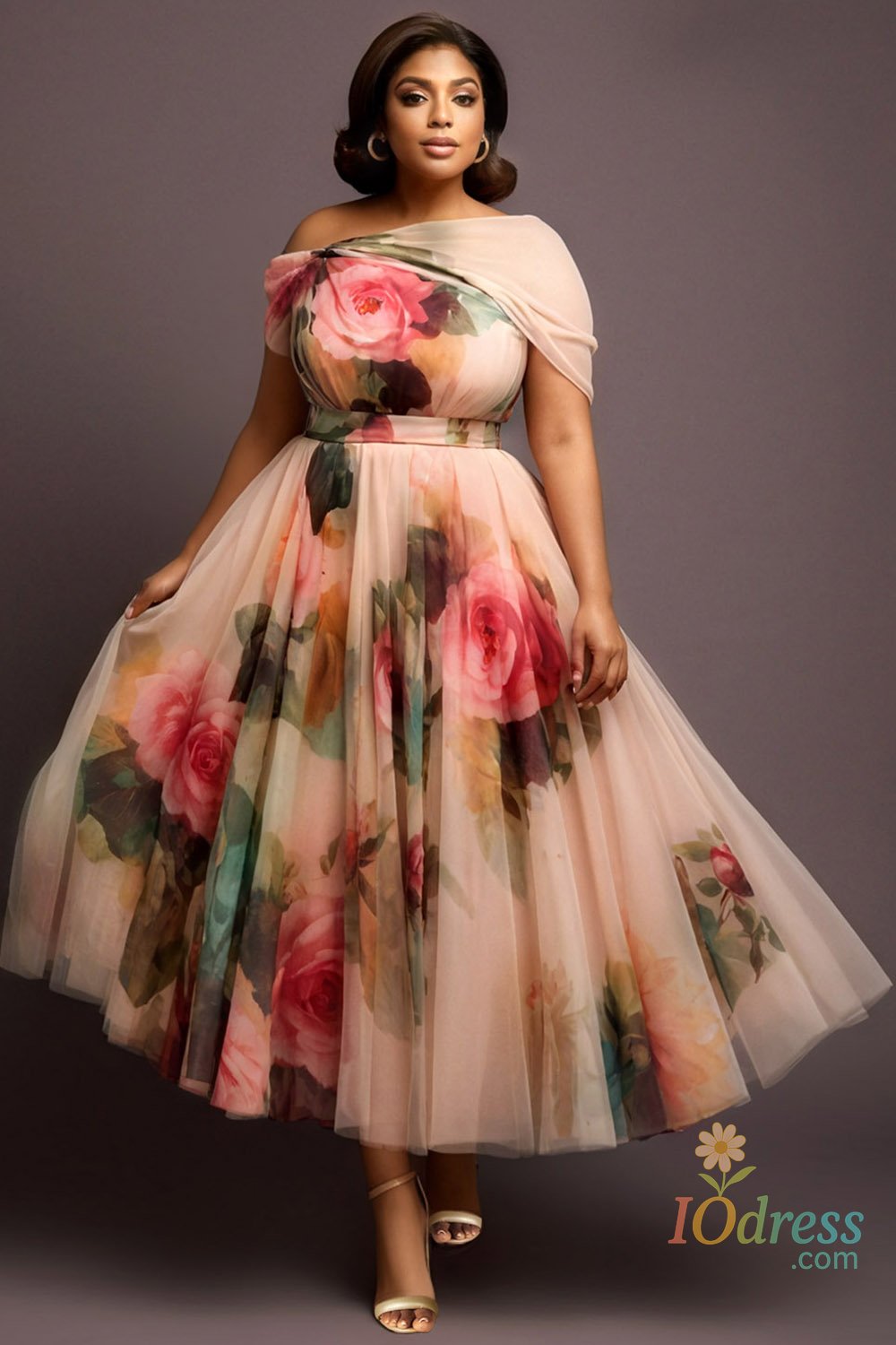 IO Dress Plus Size Wedding Guest Multicolor Floral Off The Shoulder Pocket Tulle Midi Dresses