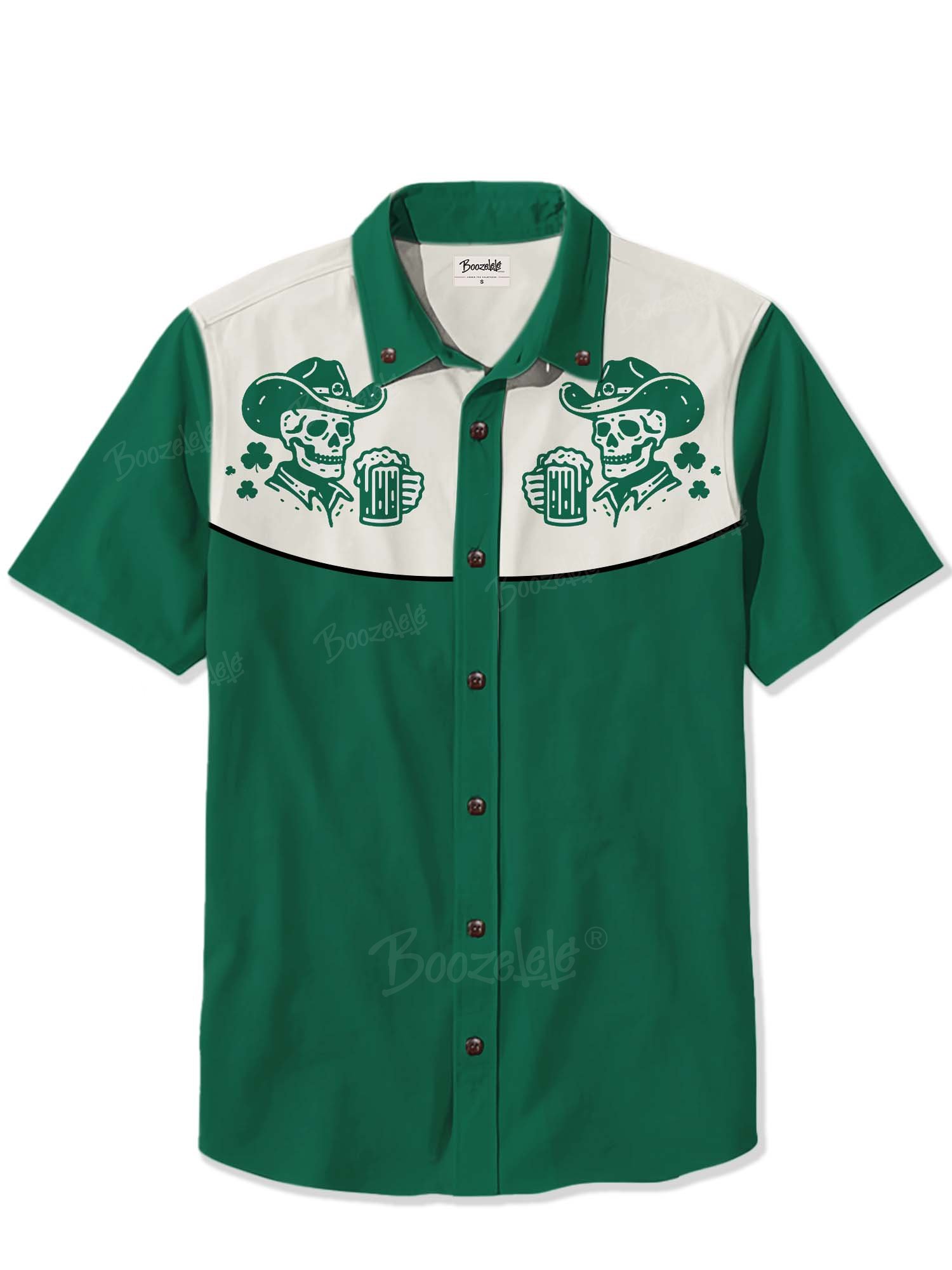 St. Patrick's Day Skull Cowboys Drinking Beer - 100% Cotton Shirt