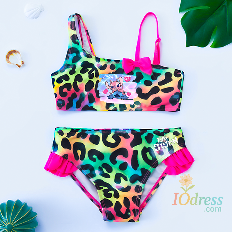 IO Dress Lilo Stitch Gilrs Bow Bikini Set Trendy Two-Piece Swimsuits for Summer Stylish Beachwear Pool Fashion Bathing Suits 3-12Y