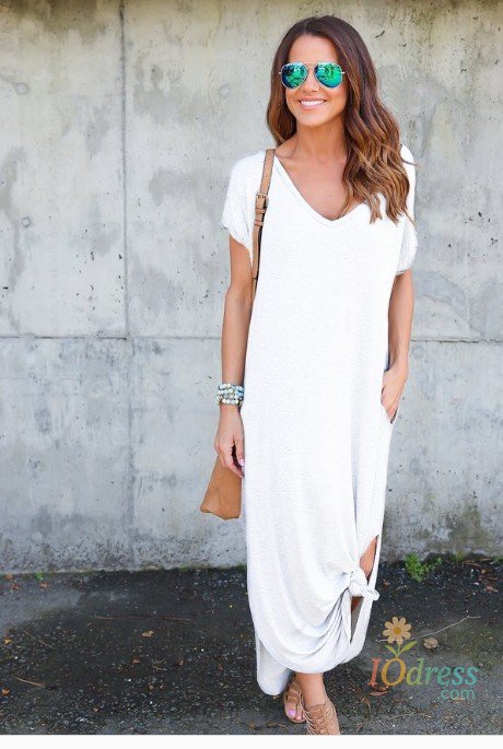 IO Dress Solid Color  5XL Sexy Women Pocket Dress Summer Solid Casual Short Sleeve Maxi Dress for Women Long Dress Y2k Lady Dresses